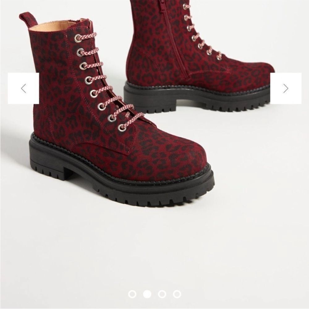 Anthropologie Burgundy Suede Cheetah Maeve Hiker Boots EU 37 US 7